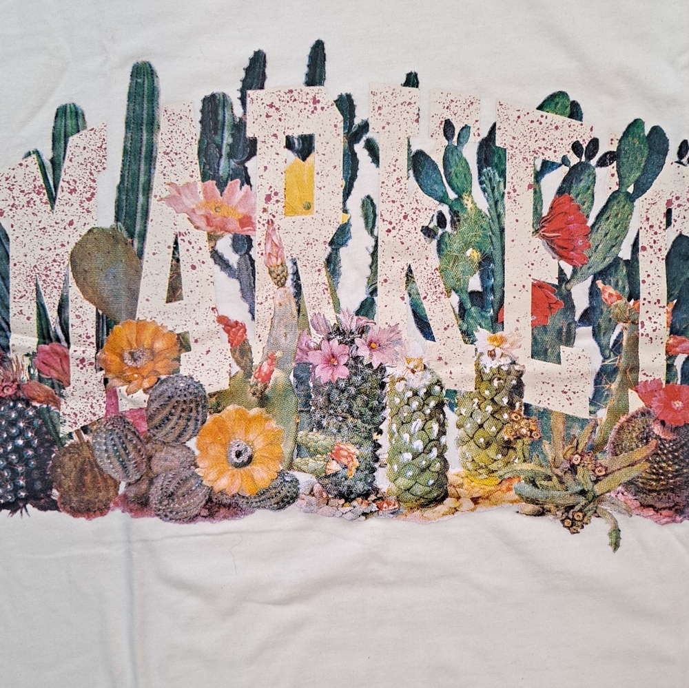 Market T-Shirt Men's Size Small White Catcus Arc Floral Print